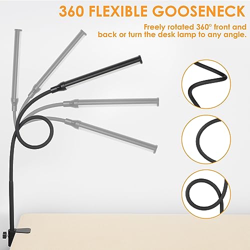 ShineTech LED Desk Lamp for Home Office, Eye-Caring Desk Light with Clamp, 3 Colors Stepless Brightness Adjustable Flexible Gooseneck, USB Adapter ShineTech