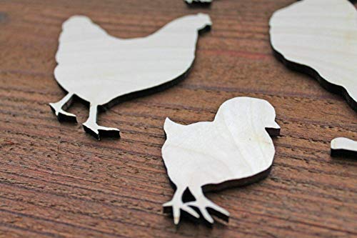 Set of 4 Rooster 1/8" thick Hen Chicks Chickens Unfinished Wood Laser Cut Out Crafts Farmhouse Sign DIY Ready to Paint or Stain Texan Wood Crafts