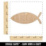 Jesus Ichthys Fish Christian Sketch Unfinished Craft Wood Holiday Christmas Tree DIY Pre-Drilled Ornament Sniggle Sloth
