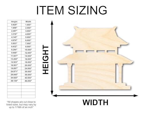 Unfinished Wood Asian Pagoda Shape | Craft Cutout | up to 36" DIY 16" / 1/4" - WoodArtSupply