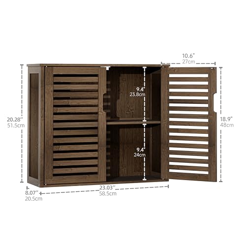 HITNET Walnut Wall-Mounted Medicine Cabinet with Bamboo Shelves - Stylish Bathroom Storage Organizer HITNET