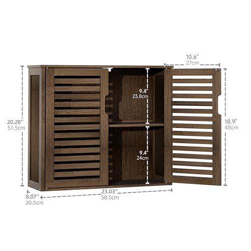 HITNET Walnut Wall-Mounted Medicine Cabinet with Bamboo Shelves - Stylish Bathroom Storage Organizer - WoodArtSupply