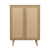 Anmytek Rattan Cabinet, 44" H Tall Sideboard Storage Cabinet with Crafted Rattan Front, Entryway Shoe Cabinet Wood 2 Door Accent Cabinet with Anmytek