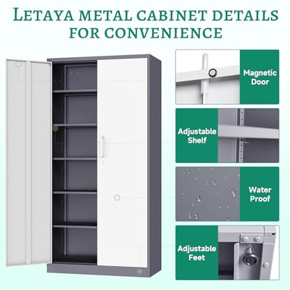 Letaya Metal Storage Cabinet with Lock Door, 71" Adjustable Shelf Steel Lockers for Office, Home,School,Garage Utility Tool Cabinet (2 - WoodArtSupply