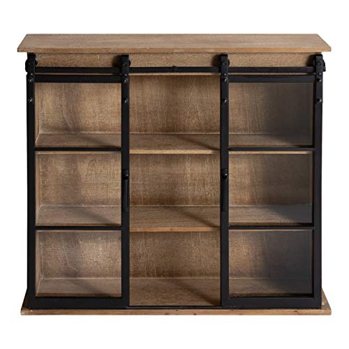 Kate and Laurel Barnhardt Decorative Wooden Wall Cabinet with Two Sliding Glass Doors, 30" x 28", Rustic Brown, Barndoor Modern Farmhouse Storage - WoodArtSupply