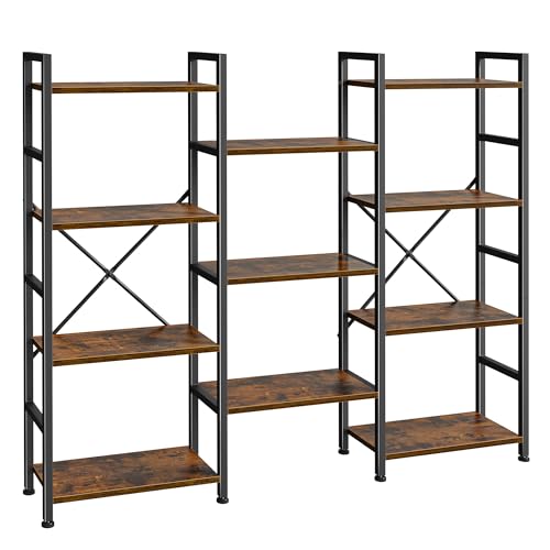 Rustic Brown SUPERJARE 4-Tier Bookshelf with 11 Display Shelves for Home & Office - WoodArtSupply