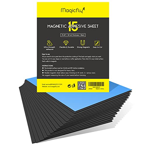 Magicfly Magnet Adhesive Sheets 8 x 10 Inch, 15 Pack Flexible Magnetic Sheets for Photos, Crafts and Die Storage, Easy Peel & Stick - WoodArtSupply