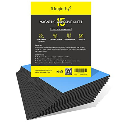 Magicfly Magnet Adhesive Sheets 8 x 10 Inch, 15 Pack Flexible Magnetic Sheets for Photos, Crafts and Die Storage, Easy Peel & Stick