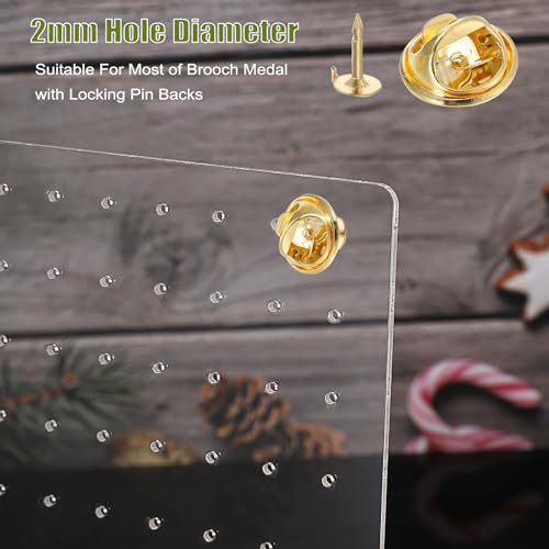 JUXYES Pack of 2 Clear Acrylic Enamel Pin Display Stand with Wooden Base, Tabletop Pin Organizer Display Storage Stand, Enamel Pin Display Holder for JUXYES