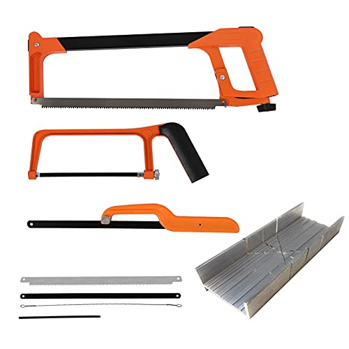 Hacksaw Set, Steel Saw 12 inch with Replaceable Saw Blades and Metal Miter, 3pcs Handsaws (Hacksaw Frame, Mini Hacksaw, Junior Hacksaw) for Wood - WoodArtSupply