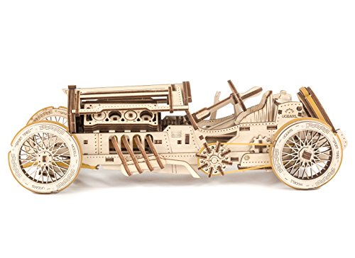 Ugears U-9 Grand Prix Car Wooden Model (DIY Building Kit) Hand-Crank Powered Vehicle w/Working Pistons, Wheels, Shocks | Functional, Authentic Racing UGEARS