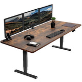 VIVO Electric Height Adjustable 71 x 36 inch Memory Stand Up Desk, Rustic Vintage Brown Table Top, Black Dual Motor Frame, Touch Screen Preset VIVO