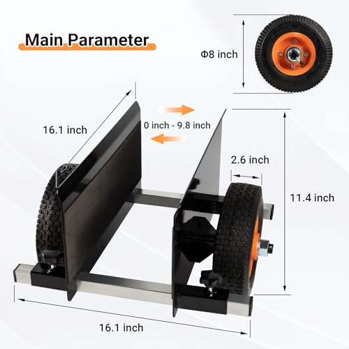 Eastrexon Panel Dolly, Door Dolly w/ 600LBS Load Capacity, Plywood Dolly w/ 8" Pneumatic Wheels & Pump, 0'' - 9.8'' Adjustable Clamp Panel Cart for - WoodArtSupply