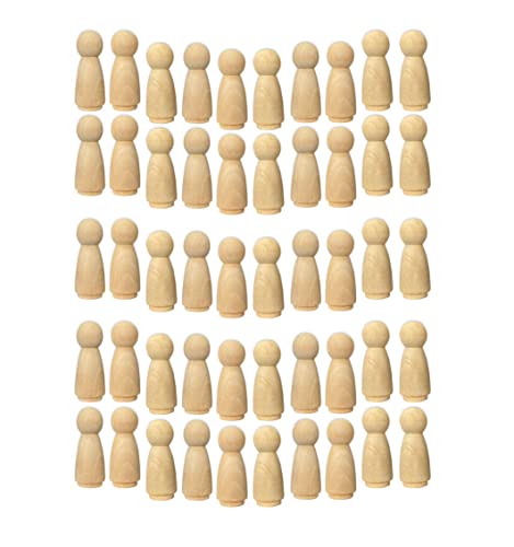 50 Pack Wood Peg Dolls Unfinished Wooden People Craft Blank Family Figures 3/4 x 2 inch