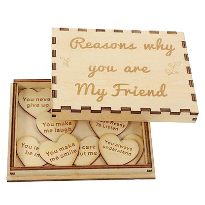 VOSAREA 1 Set Wooden Friendship Gift Box Reasons Why You Are My Friend Box Unfinished Wooden Keepsake Box with Wood Heart Slice Birthday Gifts - WoodArtSupply