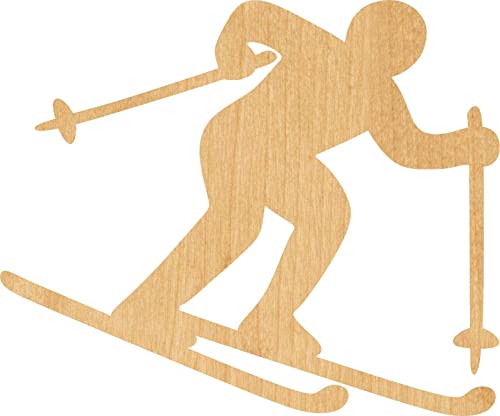 3 Pcs Skier Supply 3" Wooden Shape Ornaments Unique Unpainted Smooth Surface Unfinished Laser Cutout Wood Sheets Boards for Crafts 1/8 Inch Thick WoodArtSupply