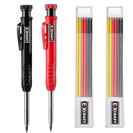 EXcraft Mechanical Carpenter Pencils, 2 Pack, 6 Refills Deep Hole with Built-in Sharpener For Architect Construction Carpentry Making Scribe Tools WoodArtSupply