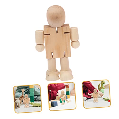 Kisangel 4pcs wooden robot adjustable wooden figure peg doll figures unfinished wooden peg doll wooden peg doll bodies unfinished peg dolls wooden Kisangel