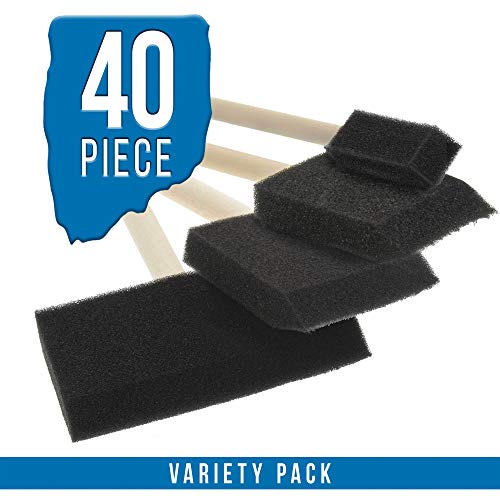 U.S. Art Supply Variety Pack Foam Sponge Wood Handle Paint Brush Set (Value Pack of 40 Brushes) - Lightweight, Durable and Great for Acrylics, U.S. Art Supply
