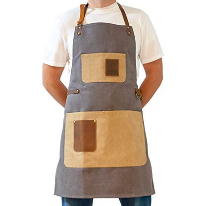 BBQ Butler Grill Apron - Adjustable Canvas Cooking Apron - XXL - Heavy Duty Smoker Apron - Grey - WoodArtSupply