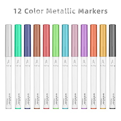 Welebar 12 Pack Metallic Pen Set, 1.0 Tip Marker Pen for Cricut Maker 3/Maker/Explore 3/Air 2/ Air, Metallic Ink Markers for Writing, Drawing, Invitations, Envelope, DIY Crafts