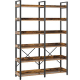 Seventable 6-Tier Rustic Brown Industrial Bookshelf with Hooks and Open Shelves Seventable