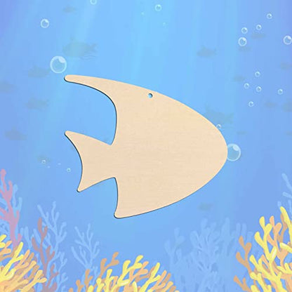 20pcs Fish Shape Unfinished Wood Cutouts DIY Crafts Blank Tropical Fish Wooden Gift Tags Ornaments for Summer Ocean Sea Theme Party Decoration