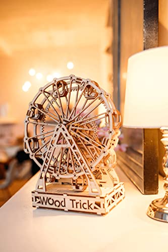 Wood Trick Ferris Wheel Rotating Mechanical Model - 3D Wooden Puzzles for Adults and Kids to Build - Engineering DIY Wooden Models for Adults to Wood Trick