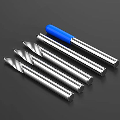 HUHAO Spiral 60 Degree V Groove Engraving Tool Flat Bottom CNC Router Bits 1/8 Inch Shank for Aluminum MDF Hard Wood Copper 5PCS