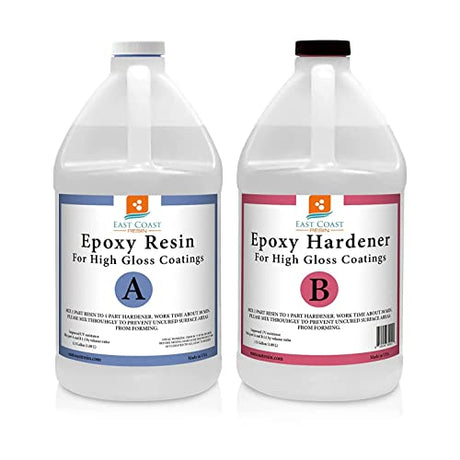 Epoxy Resin 1 Gallon Kit | 1:1 Resin and Hardener for High Gloss Coatings | for Bars, Table Tops, Flooring, Art, Bonding, Filling, Casting | Safe for East Coast Resin