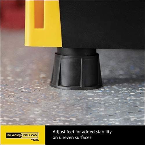 CX Black & Yellow®, 4-Tier Heavy Duty Plastic Storage Shelving Unit, 200lbs/shelf (55”H x 48”W x 20”D), for Indoor/Outdoor Organization, Modular Rack CX