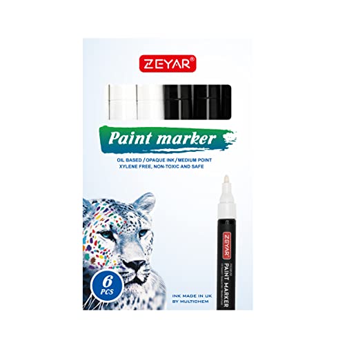 ZEYAR Permanent Oil-Based Paint Markers, Medium Point, Waterproof ink, Expert of Rock Painting, Great on Mug, Rock, Glass, Canvas, Metal and more (6 - WoodArtSupply