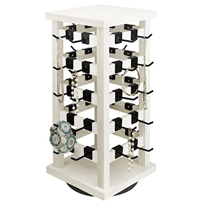 Ikee Design Wood Rotating Jewelry Display Tower With 42 Removabl Hooks,Spinning Earring Card Storage Display Stand for Store, Showcase, Tradeshow and