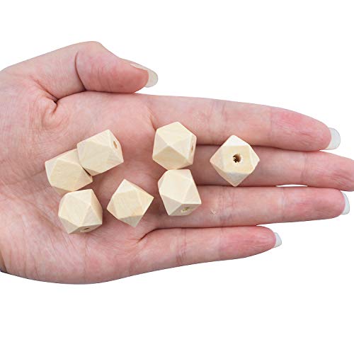 Jdesun 60 Pieces Geometric Shape Wood Beads, 0.55 Inches Unfinished Wooden Spacer Beads Craft Balls for DIY Arts Projects Jewelry Making Jdesun