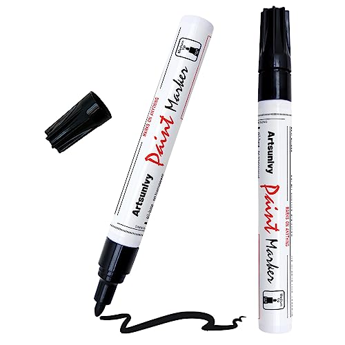 Black Paint Pens Permanent Markers - 2 Pack Oil Based Quick Dry Waterproof  Markers for Plastic, Tire, Rubber,Wood, Rocks, Metal, Canvas, Dark