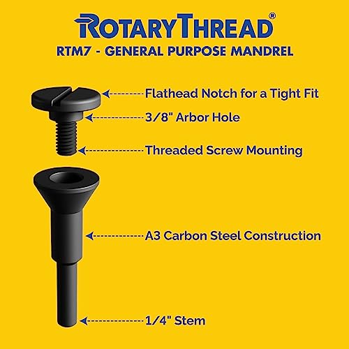 Rotary Thread RTM7 Mandrel - Essential for Die Grinder Accessories & Cut-Off Wheels, 3/8" Arbor Hole & 1/4" Stem, Ideal for Holding Die Grinder Bits Rotary Thread