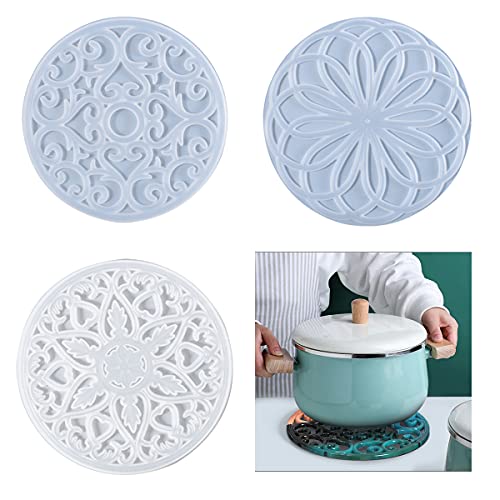 Large Coaster Molds, 3 PCS Silicone Molds for Resin Casting, Mandala Coaster Resin Molds Set, Round Coaster Epoxy Molds for Making Carved Hollow Cups ZMCHE
