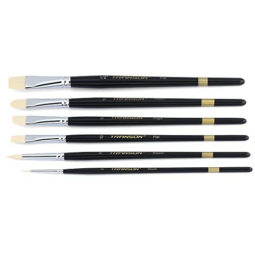 Transon Paint Brush Set 6pcs Art Painting Flexible Bristle for Acrylic Watercolor Gouache Oil Leather Canvas and Face Painting TRANSON