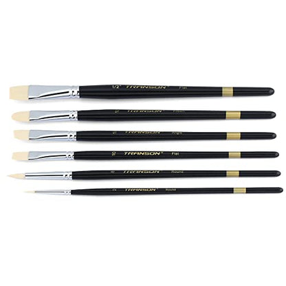 Transon Paint Brush Set 6pcs Art Painting Flexible Bristle for Acrylic Watercolor Gouache Oil Leather Canvas and Face Painting - WoodArtSupply