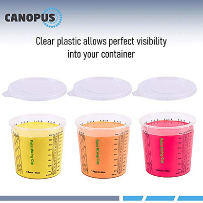 CANOPUS Paint Mixing Cups, Pack of 12 Cups with 3 Lids, 44-fl oz, Solvent Resistant, Reusable Clear Plastic Cups for Paint, Epoxy, Resin, Oil, - WoodArtSupply