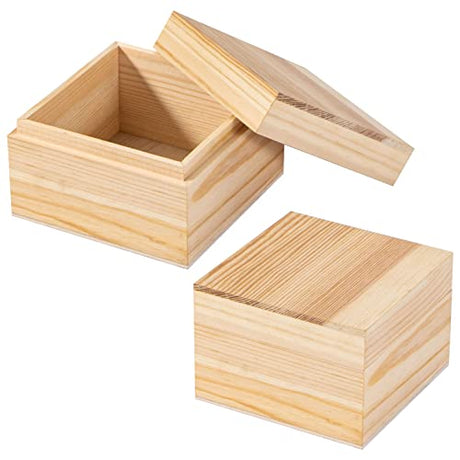 Useekoo Unfinished Wooden Box with Lid, 2 Pcs 3.9''x3.86''x2.6'' Small Keepsake Box, Rustic Wood Boxes for Crafts Art Hobbies and Home Decorations Useekoo