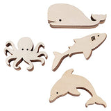 Healifty 24Pcs Marine Animal Wood Chips Unfinished Woods Slices Natural Unfinished Wood Slices Hanging Unfinished Wood DIY Wood Slice Octopus Decor Healifty