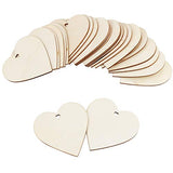 WYKOO 50 Pcs 3 Inch Natural Heart Wood Slices DIY Wooden Ornaments Unfinished Wooden Heart Embellishments with Natural Twine for Valentine's Day, WYKOO