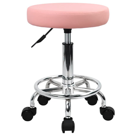 KKTONER PU Leather Round Rolling Stool with Foot Rest Swivel Height Adjustment Spa Drafting Salon Tattoo Work Office Massage Stools Task Chair (Pink) KKTONER