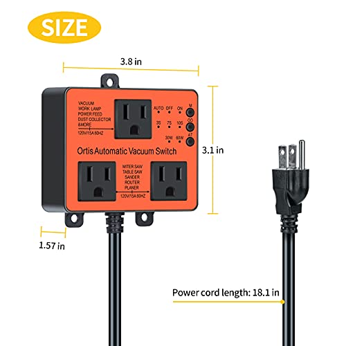 Automatic Vacuum Switch, Ortis Dust Control Autoswitch for More Power Tools, Delay Vacuum On/Off to Prevent Circuit Overload and Tripping, Adjustable