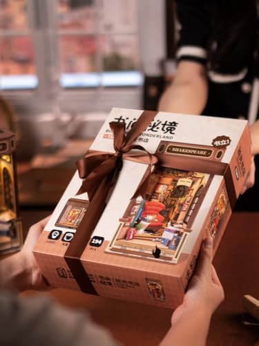 Rowood Book Nook,DIY Book Nook Kits for Adults,3D Wooden Puzzle Bookend Miniature Kit,Bookshelf Insert Decor Alley,Wood Craft Hobbies for RoWood