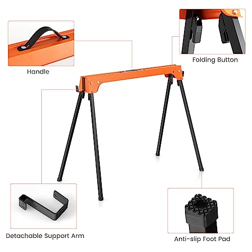 ERGOMASTER Saw Horses 2 Pack Folding, Lightweight Saw Horse with 2x4 Detachable Support Arm, 1322 Lbs Weight Capacity of Per Sawhorse, Portable - WoodArtSupply