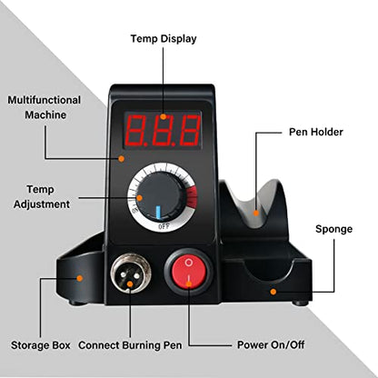 FIRElood Pyrography Wood Burning Kit Professional Upgraded Wood Burner Tool Pyrography Machine, Digital Temperature Adjustment with 10 Woodburning - WoodArtSupply