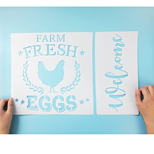 Hen Chicken Farmhouse Stencils, 4 Pcs Farm Eggs Hen Chicken Farmhouse Rustic Farmhouse Reusable Stencil for Painting on Wood Fabric Wall Furniture CODOHI