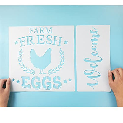 Hen Chicken Farmhouse Stencils, 4 Pcs Farm Eggs Hen Chicken Farmhouse Rustic Farmhouse Reusable Stencil for Painting on Wood Fabric Wall Furniture - WoodArtSupply